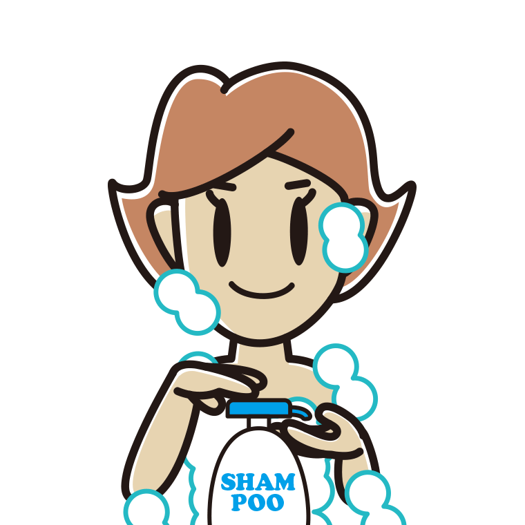 シャンプーを使う女性のイラスト【色あり、背景なし】透過PNG