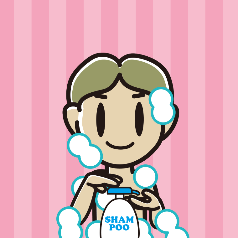 シャンプーを使う小学生男子のイラスト【色、背景あり】PNG