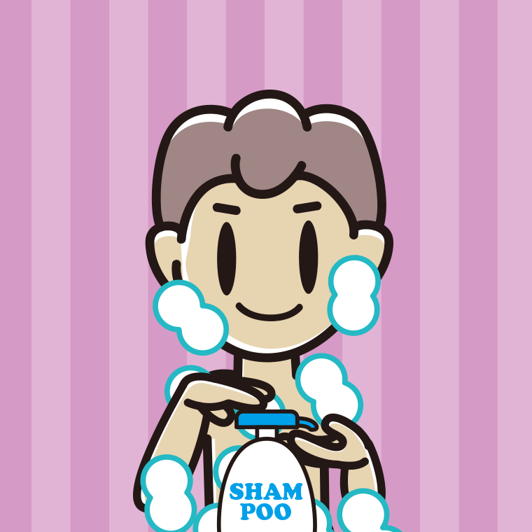 シャンプーを使う男子中学生のイラスト【色、背景あり】PNG