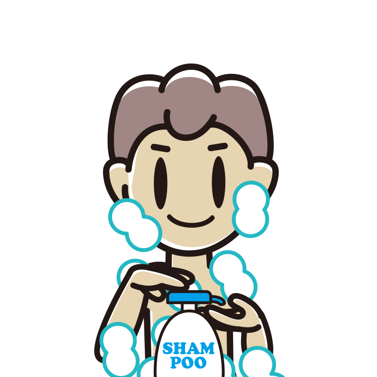 シャンプーを使う男子中学生のイラスト【色あり、背景なし】透過PNG