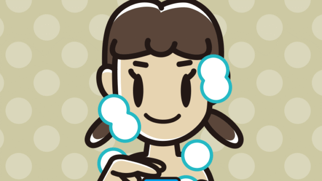 シャンプーを使う女子中学生のイラスト【色、背景あり】PNG