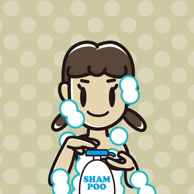 シャンプーを使う女子中学生のイラスト【色、背景あり】PNG