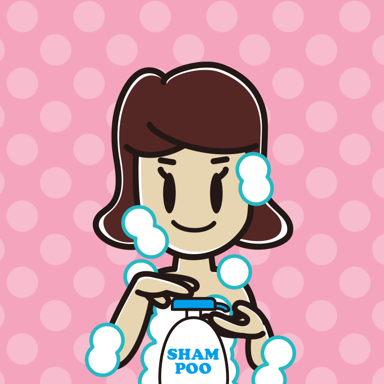 シャンプーを使う女子高校生のイラスト【色、背景あり】PNG