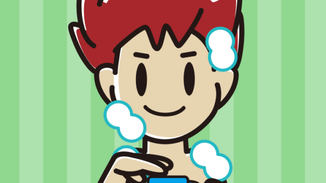 シャンプーを使う男子大学生のイラスト【色、背景あり】PNG