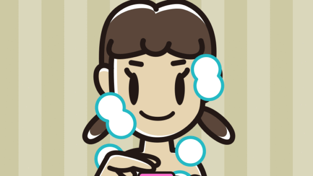 ボディソープを使う女子中学生のイラスト【色、背景あり】PNG