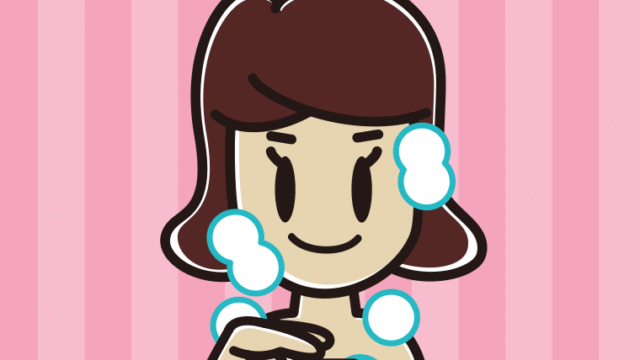 ボディソープを使う女子高校生のイラスト【色、背景あり】PNG