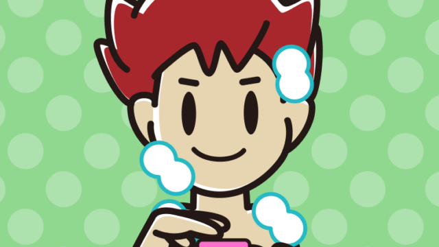 ボディソープを使う男子大学生のイラスト【色、背景あり】PNG