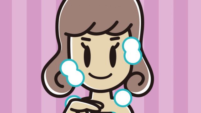 ボディソープを使う女子大学生のイラスト【色、背景あり】PNG