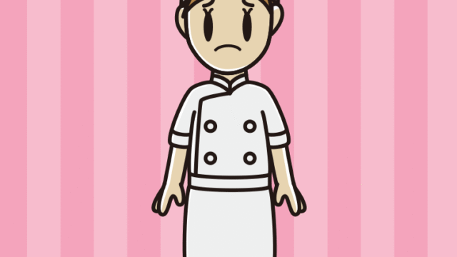 困る女性料理人のイラスト【色、背景あり】PNG