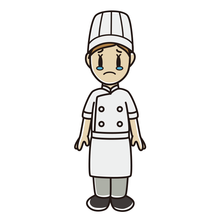 泣く女性料理人のイラスト【色あり、背景なし】透過PNG
