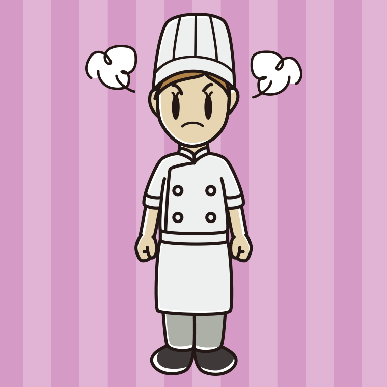 怒る女性料理人のイラスト【色、背景あり】PNG