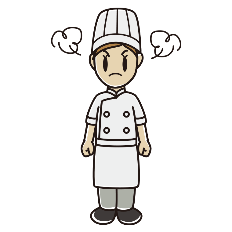 怒る女性料理人のイラスト【色あり、背景なし】透過PNG