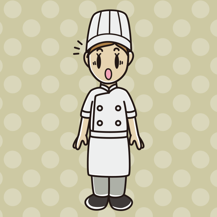 驚く女性料理人のイラスト【色、背景あり】PNG