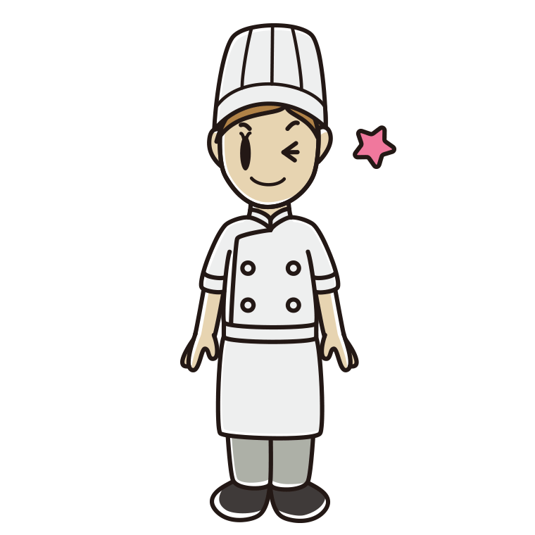 ウインクする女性料理人のイラスト【色あり、背景なし】透過PNG