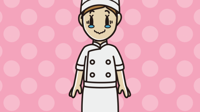 ジーンとする女性料理人のイラスト【色、背景あり】PNG