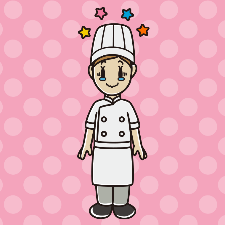 ジーンとする女性料理人のイラスト【色、背景あり】PNG