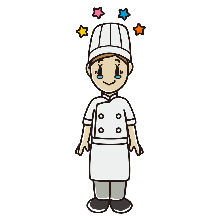 ジーンとする女性料理人のイラスト【色あり、背景なし】透過PNG