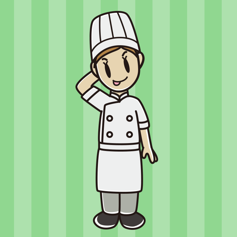 テヘヘな女性料理人のイラスト【色、背景あり】PNG