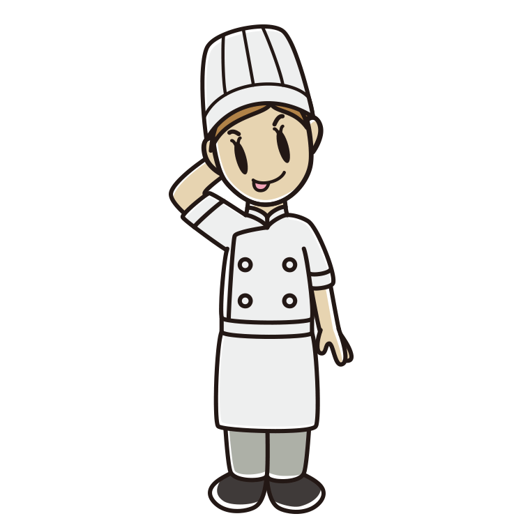 テヘヘな女性料理人のイラスト【色あり、背景なし】透過PNG