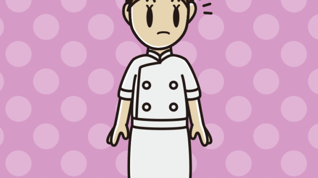 何かに気付く女性料理人のイラスト【色、背景あり】PNG