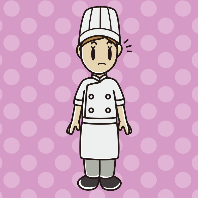 何かに気付く女性料理人のイラスト【色、背景あり】PNG