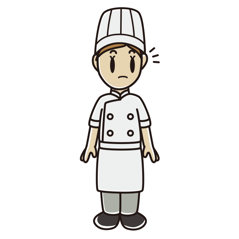 何かに気付く女性料理人のイラスト【色あり、背景なし】透過PNG