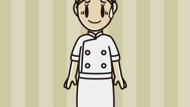 苦笑いする女性料理人のイラスト【色、背景あり】PNG