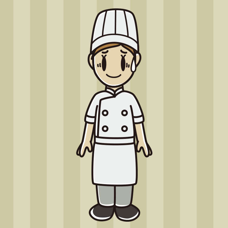 苦笑いする女性料理人のイラスト【色、背景あり】PNG