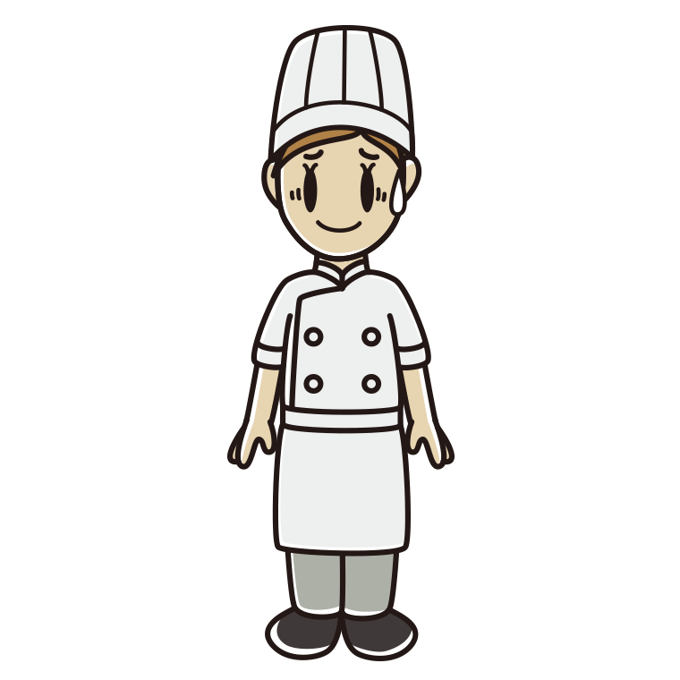 苦笑いする女性料理人のイラスト【色あり、背景なし】透過PNG