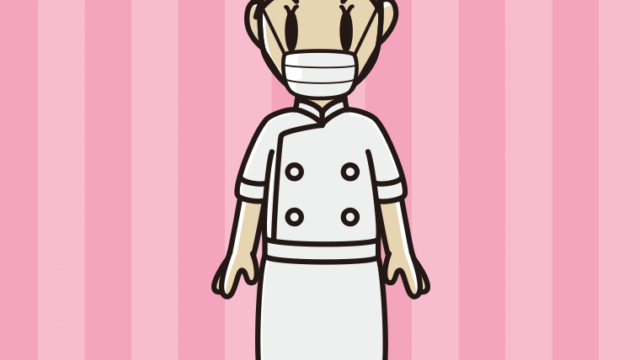 マスクをする女性料理人のイラスト【色、背景あり】PNG