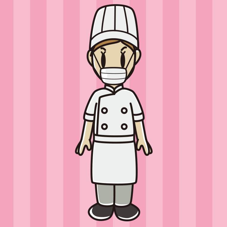 マスクをする女性料理人のイラスト【色、背景あり】PNG