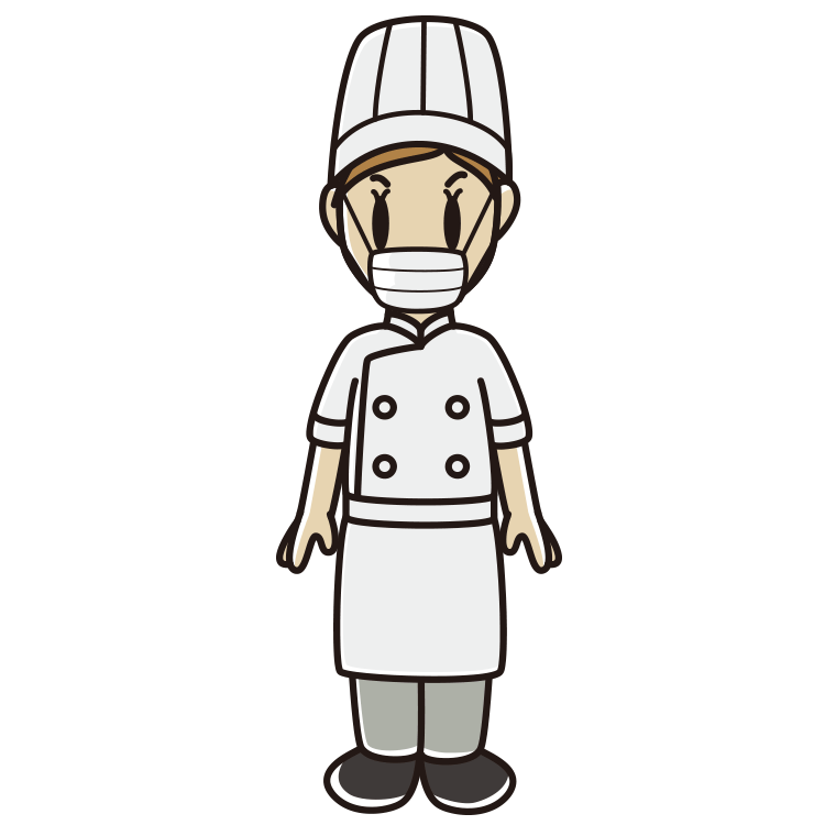 マスクをする女性料理人のイラスト【色あり、背景なし】透過PNG