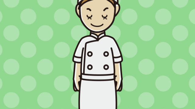 お辞儀する女性料理人のイラスト【色、背景あり】PNG