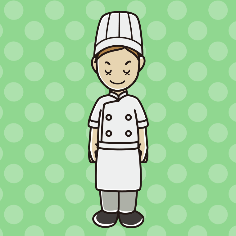 お辞儀する女性料理人のイラスト【色、背景あり】PNG
