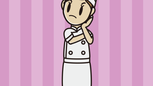 考える女性料理人のイラスト【色、背景あり】PNG