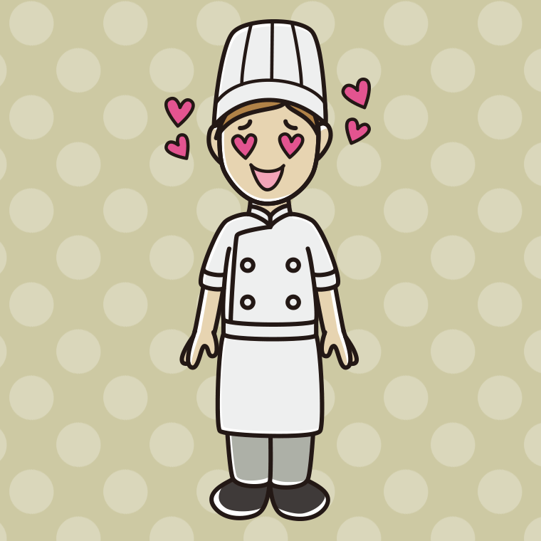 目がハートの女性料理人のイラスト【色、背景あり】PNG