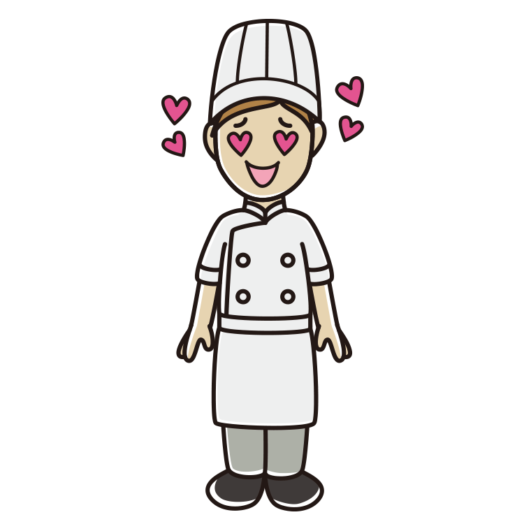 目がハートの女性料理人のイラスト【色あり、背景なし】透過PNG