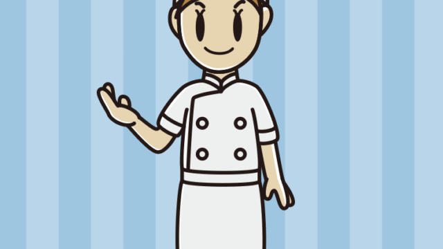 案内する女性料理人のイラスト【色、背景あり】PNG