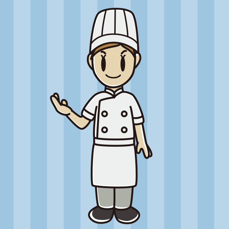 案内する女性料理人のイラスト【色、背景あり】PNG