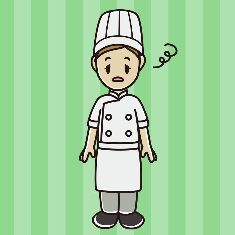 ぼーっとする女性料理人のイラスト【色、背景あり】PNG