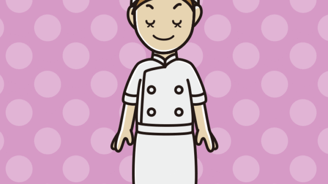 目を閉じる女性料理人のイラスト【色、背景あり】PNG