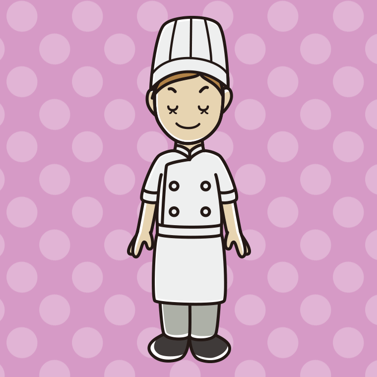 目を閉じる女性料理人のイラスト【色、背景あり】PNG