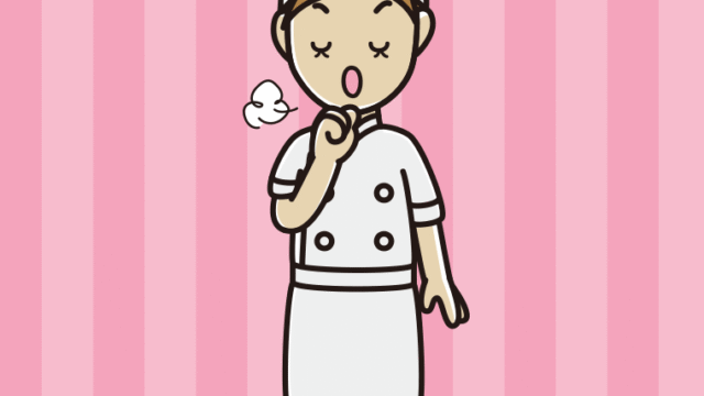 咳払いする女性料理人のイラスト【色、背景あり】PNG