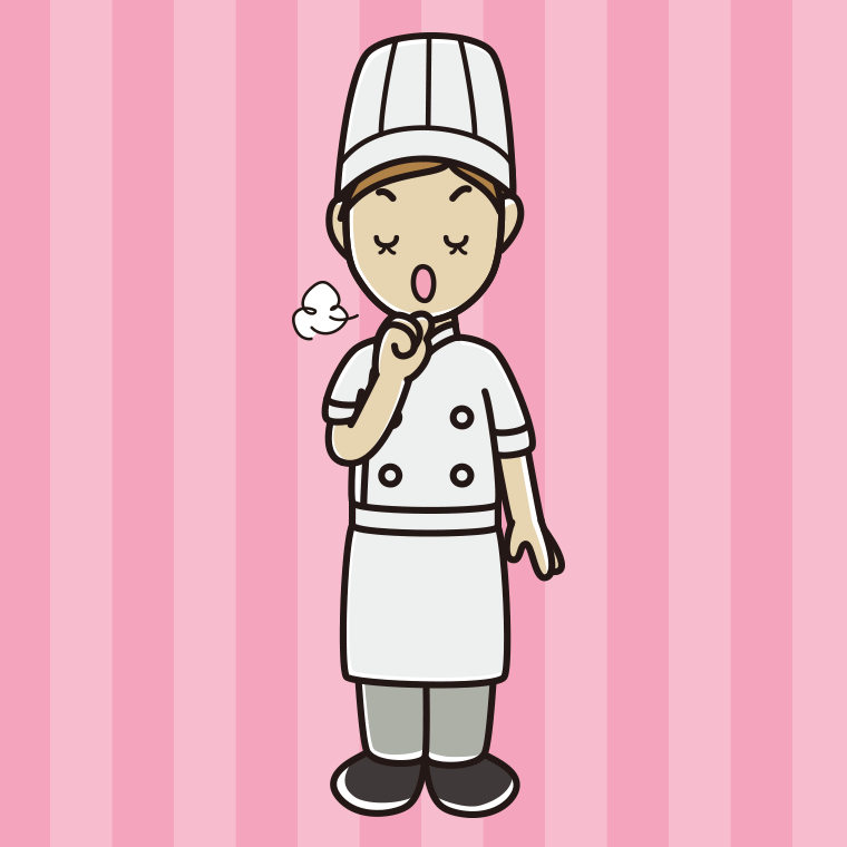 咳払いする女性料理人のイラスト【色、背景あり】PNG