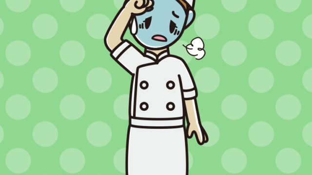 具合が悪い女性料理人のイラスト【色、背景あり】PNG