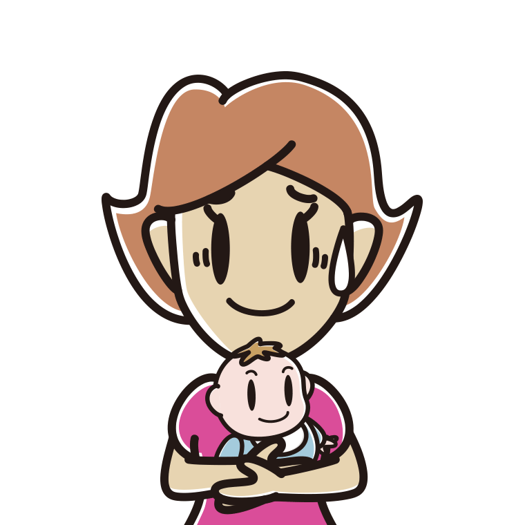 赤ちゃんを抱いて苦笑いする女性のイラスト【色あり、背景なし】透過PNG