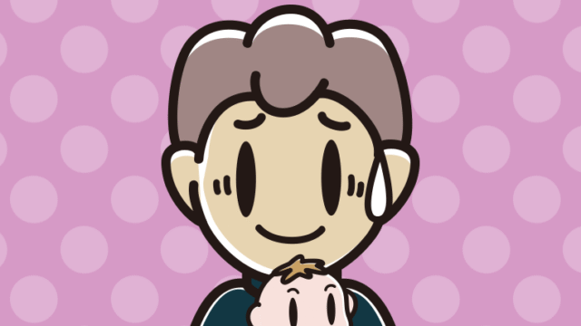 赤ちゃんを抱いて苦笑いする男子中学生のイラスト【色、背景あり】PNG