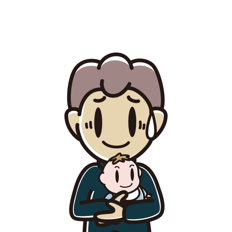 赤ちゃんを抱いて苦笑いする男子中学生のイラスト【色あり、背景なし】透過PNG