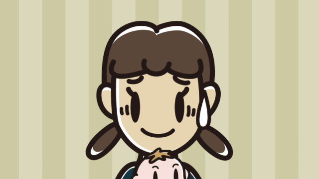 赤ちゃんを抱いて苦笑いする女子中学生のイラスト【色、背景あり】PNG