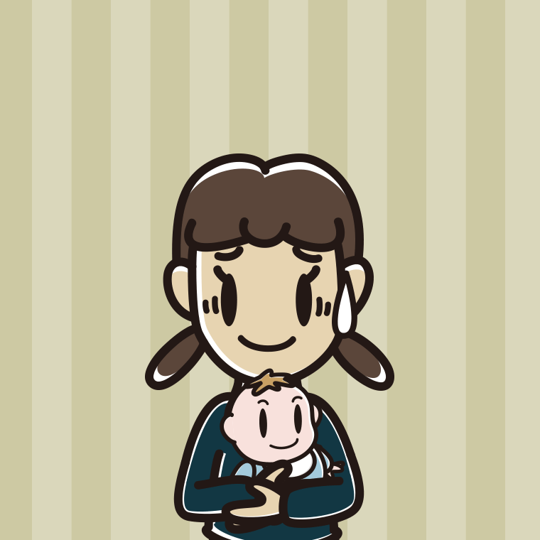 赤ちゃんを抱いて苦笑いする女子中学生のイラスト【色、背景あり】PNG